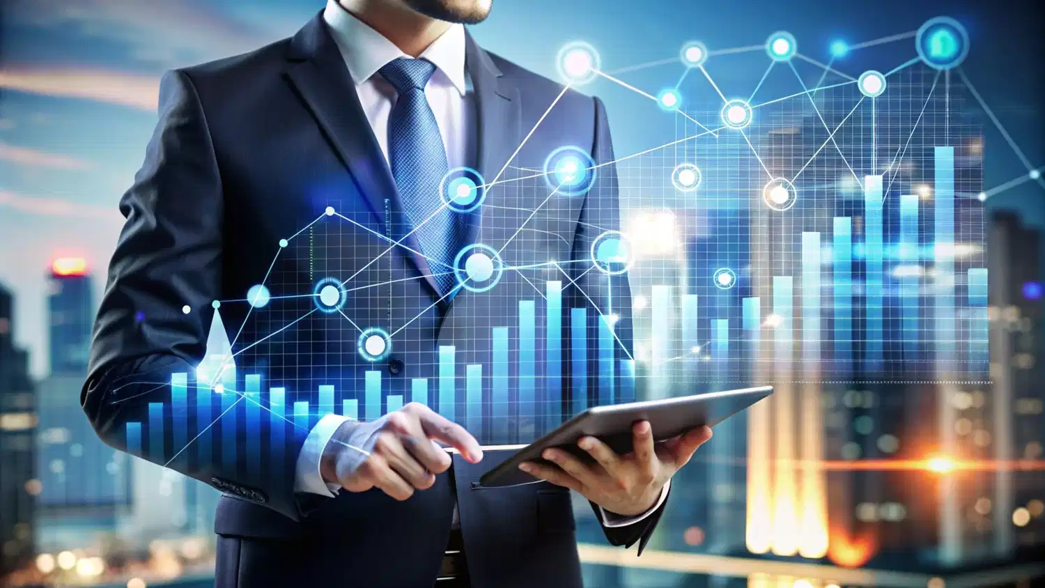 businessman analyzing financial data on a tablet